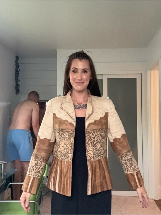 Coldwater Creek Jackets & Blazers - Coldwater Creek Two-Tone Cream and Brown Leather Jacket